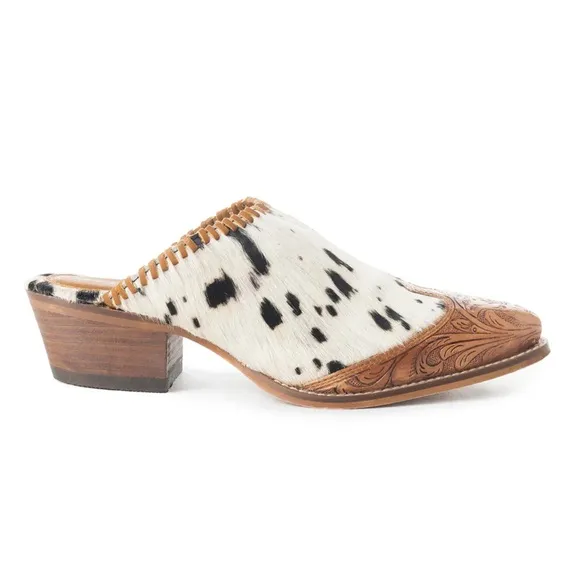Myra HEELY WESTERN HAND-TOOLEDMULES Size 8 Black and White NEW IN BAG
