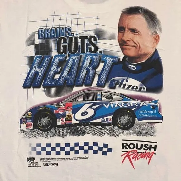 NASCAR Mark Martin #6 Unknown Autographed White Graphic Tee Shirt / Size L