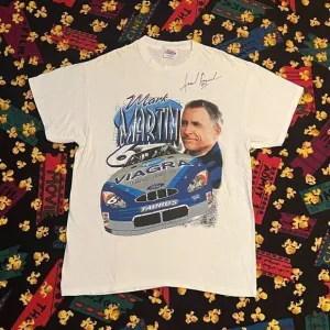 NASCAR Mark Martin #6 Unknown Autographed White Graphic Tee Shirt / Size L