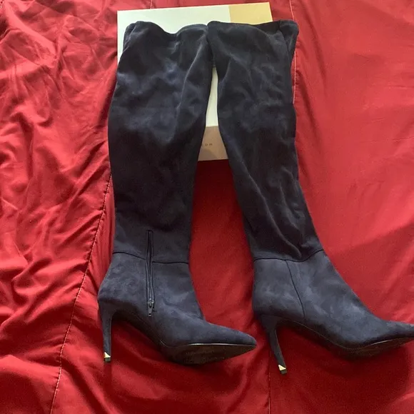 Navy, above the knee suede boots!