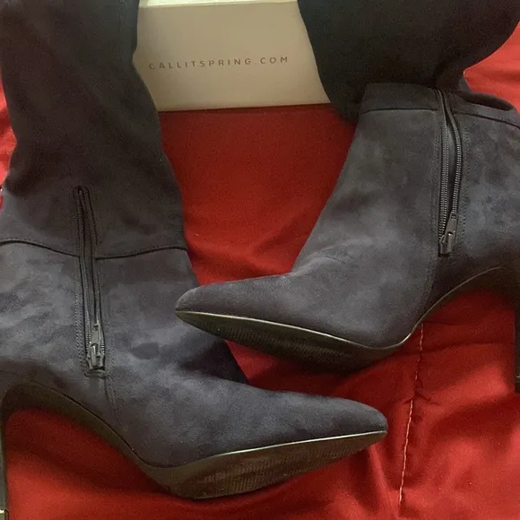Navy, above the knee suede boots!