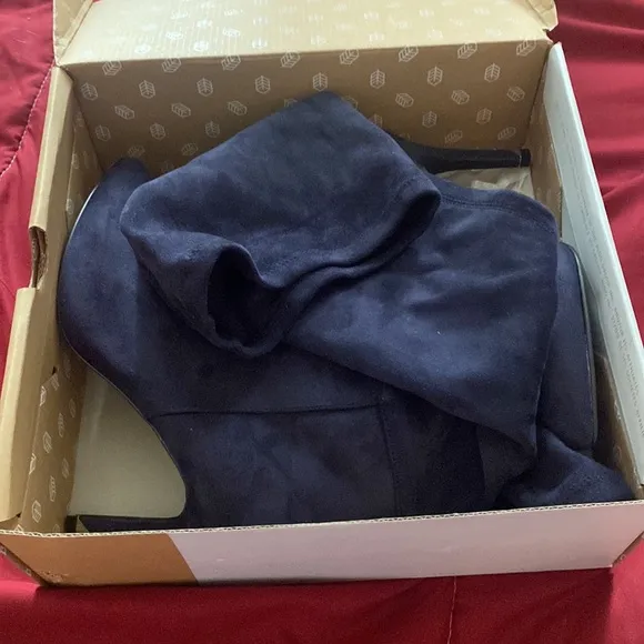 Navy, above the knee suede boots!