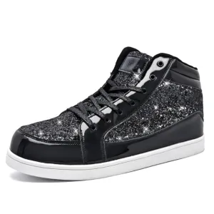NEW (7.5 M'S / 9 WM'S) BLACK CRAZILY-SPARKLY High Tops with White Soles