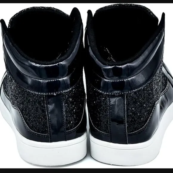 NEW (7.5 M'S / 9 WM'S) BLACK CRAZILY-SPARKLY High Tops with White Soles
