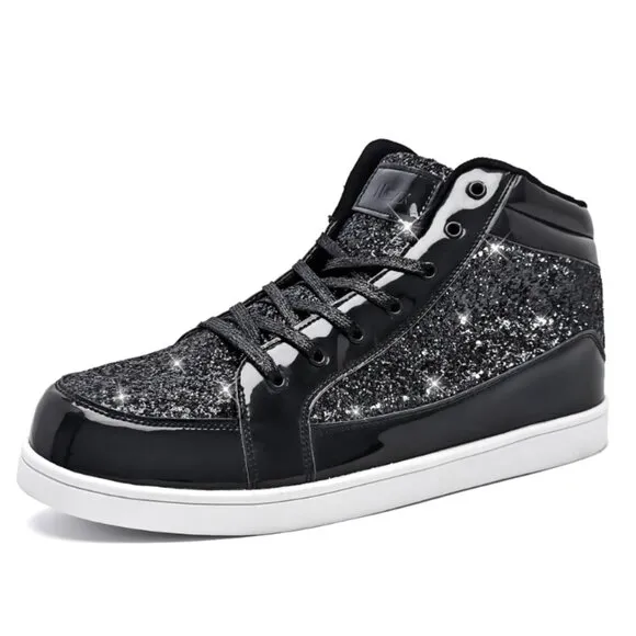NEW (7.5 M'S / 9 WM'S) BLACK CRAZILY-SPARKLY High Tops with White Soles