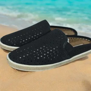NEW AEROSOLES SIZE 8 SLIP ON BLACK FUN LEATHER MULE SHOES LASER CUT NWT