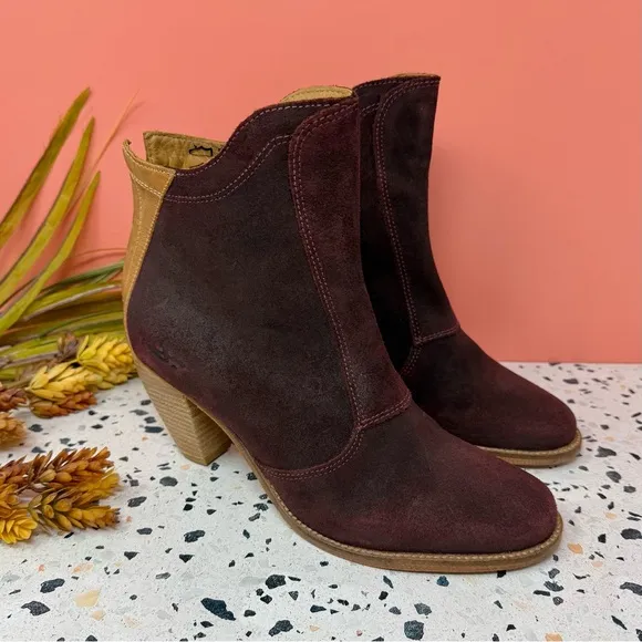 NEW Anthropologie J Shoes Ranch 2 Burgundy Suede Women’s Heeled Booties Sz 8.5