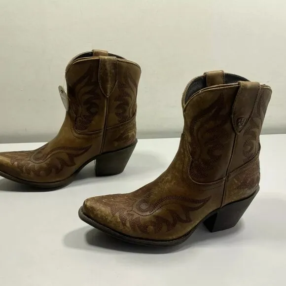 NEW ARIAT Womens Chandler Cowboy Boots Size 7.5C Ankle X-Toe  Mid Heel Brown