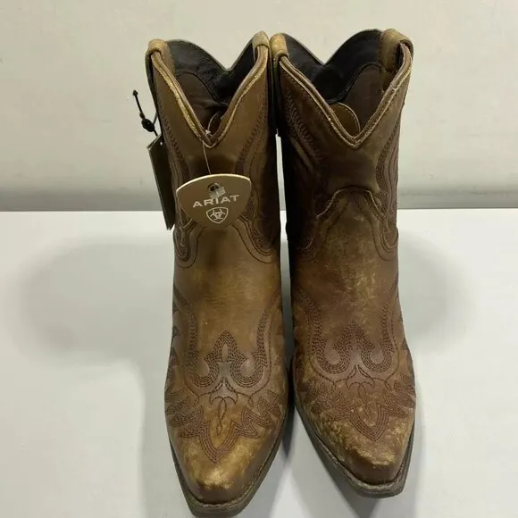 NEW ARIAT Womens Chandler Cowboy Boots Size 7.5C Ankle X-Toe  Mid Heel Brown