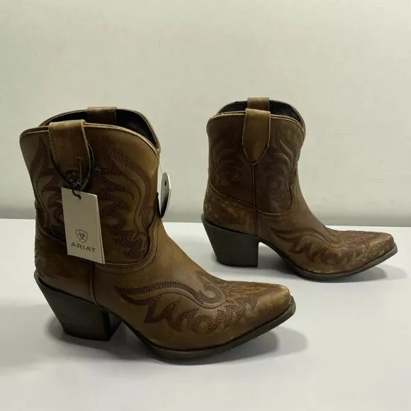 NEW ARIAT Womens Chandler Cowboy Boots Size 7.5C Ankle X-Toe  Mid Heel Brown