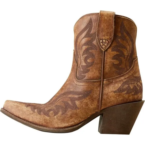 NEW ARIAT Womens Chandler Cowboy Boots Size 7.5C Ankle X-Toe  Mid Heel Brown