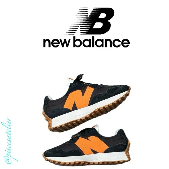 New Balance 327 Kids Sneakers - Black and Madras Orange PS327HN1, Kids Size 12