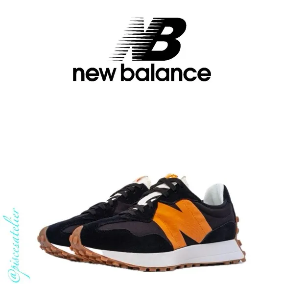 New Balance 327 Kids Sneakers - Black and Madras Orange PS327HN1, Kids Size 12