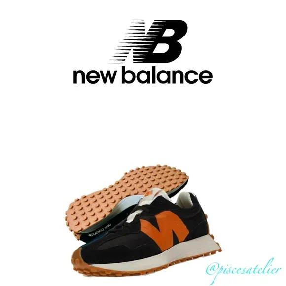 New Balance 327 Kids Sneakers - Black and Madras Orange PS327HN1, Kids Size 12