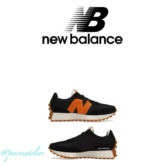 New Balance 327 Kids Sneakers - Black and Madras Orange PS327HN1, Kids Size 12