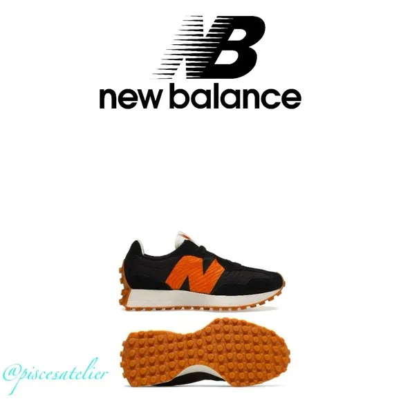 New Balance 327 Kids Sneakers - Black and Madras Orange PS327HN1, Kids Size 12