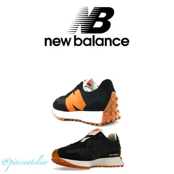 New Balance 327 Kids Sneakers - Black and Madras Orange PS327HN1, Kids Size 12