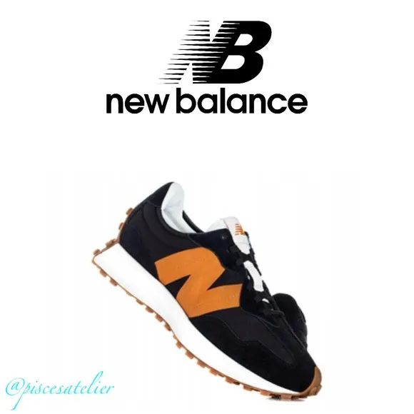 New Balance 327 Kids Sneakers - Black and Madras Orange PS327HN1, Kids Size 12