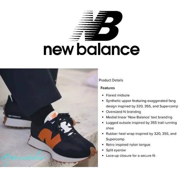 New Balance 327 Kids Sneakers - Black and Madras Orange PS327HN1, Kids Size 12
