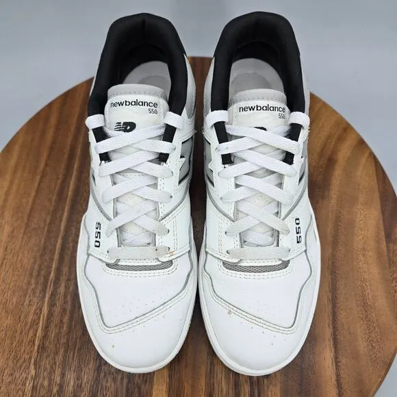 New Balance 550 Shoes Men's 6.5 D / Women's 8 White Gray Black Leather Sneakers