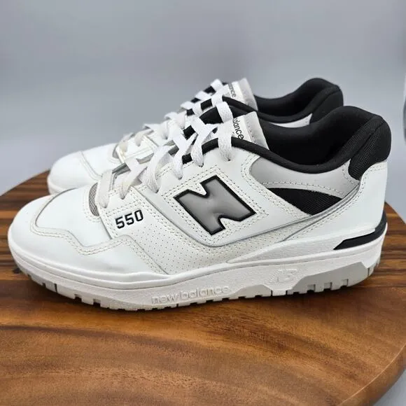 New Balance 550 Shoes Men's 6.5 D / Women's 8 White Gray Black Leather Sneakers