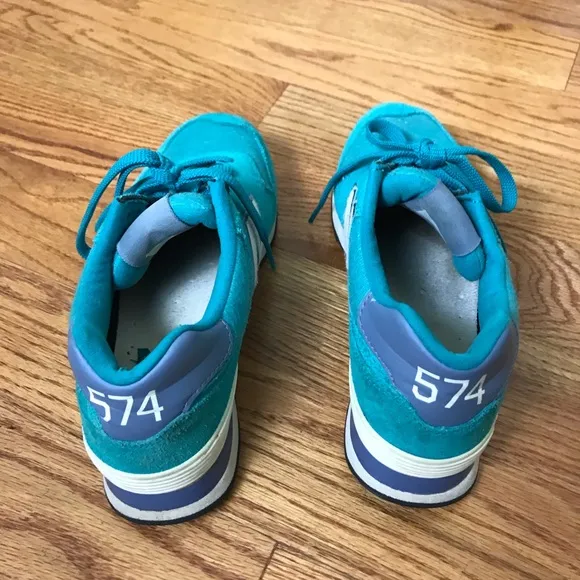 New Balance 574 Teal Green Suede Sneakers