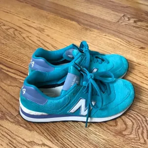 New Balance 574 Teal Green Suede Sneakers