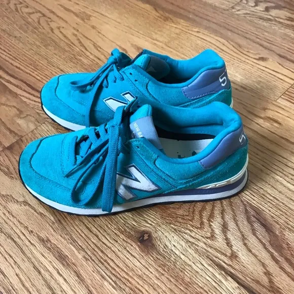 New Balance 574 Teal Green Suede Sneakers
