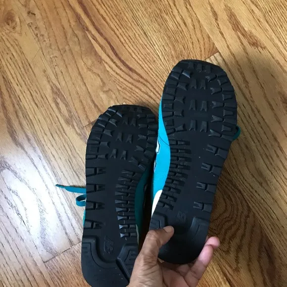 New Balance 574 Teal Green Suede Sneakers