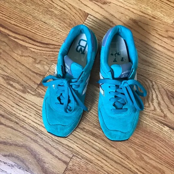 New Balance 574 Teal Green Suede Sneakers