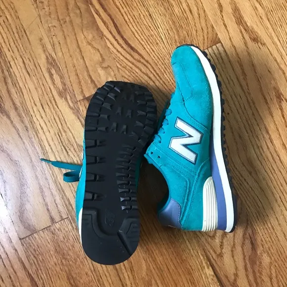 New Balance 574 Teal Green Suede Sneakers