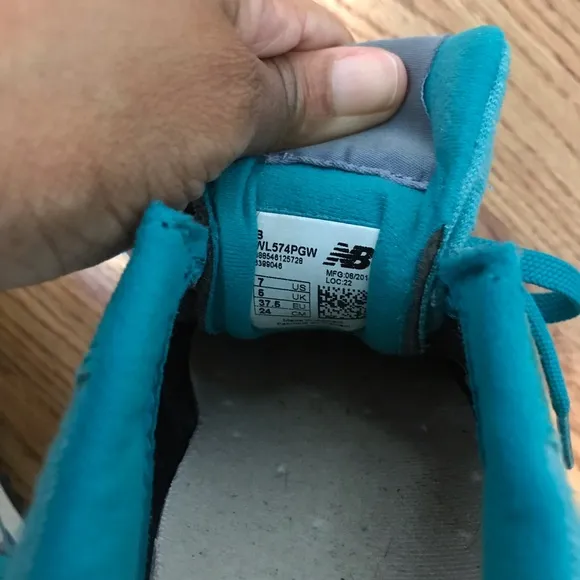 New Balance 574 Teal Green Suede Sneakers