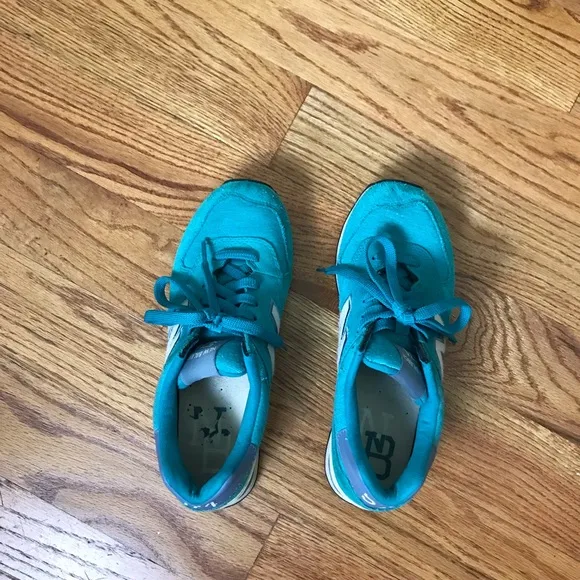 New Balance 574 Teal Green Suede Sneakers