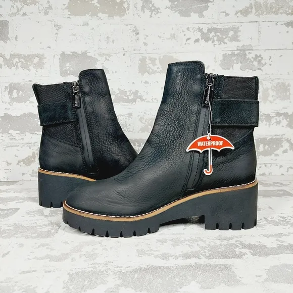 NEW Blondo Dakota Black Leather Side Zipper Buckle Waterproof Ankle Boots W562