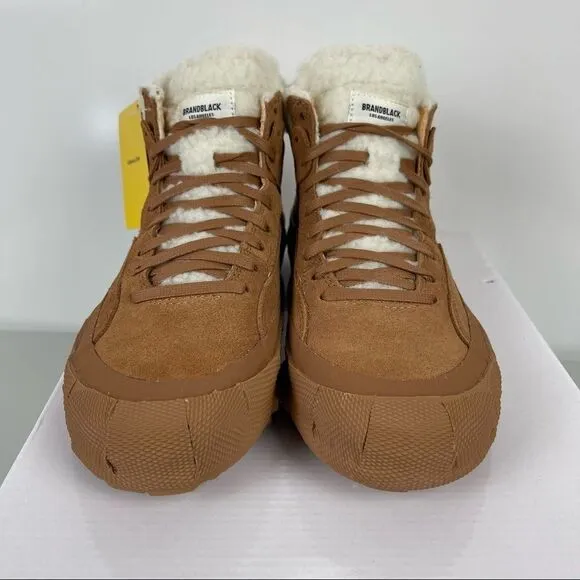 NEW Brandblack Natural Tan Leather Capo Faux Shearling Vibram Sneakers Size 6.5