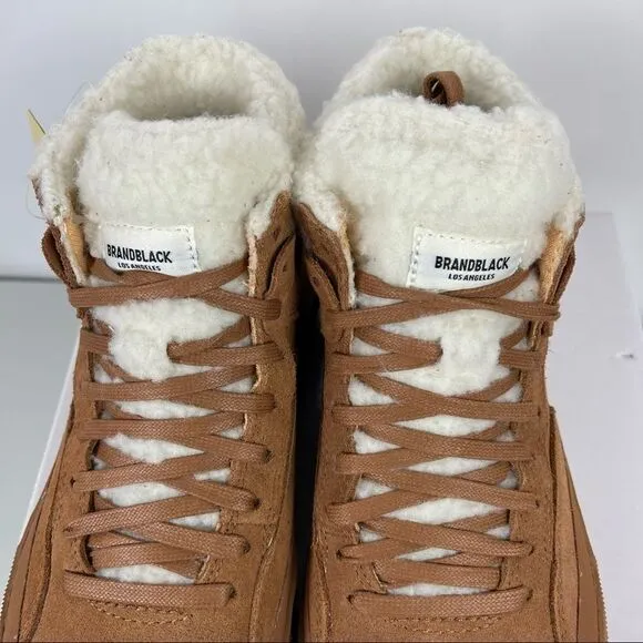 NEW Brandblack Natural Tan Leather Capo Faux Shearling Vibram Sneakers Size 6.5