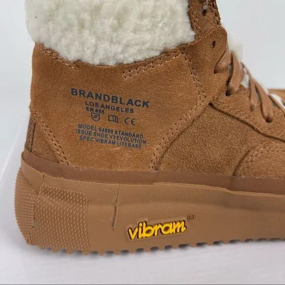 NEW Brandblack Natural Tan Leather Capo Faux Shearling Vibram Sneakers Size 6.5