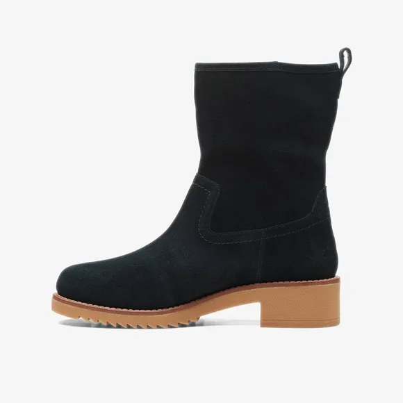 NEW Clarks Eden Mid Hi Black Suede Boots, Size UK 7, US 9.5 Retail £130