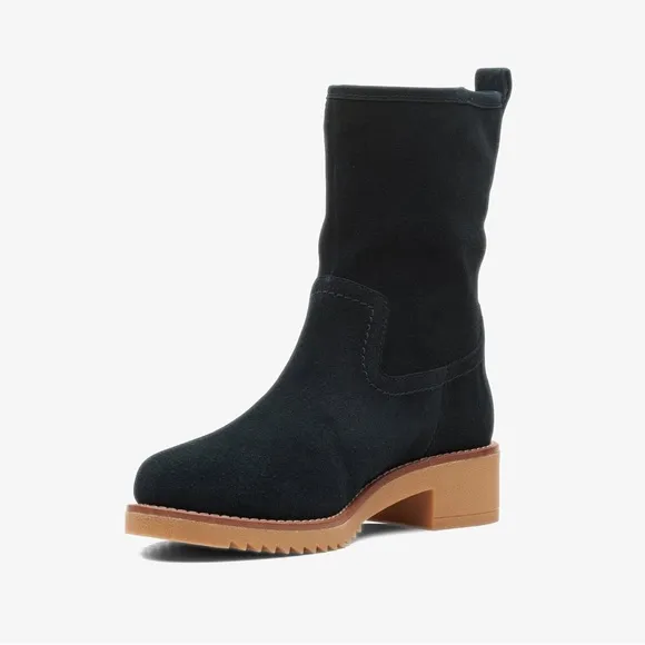 NEW Clarks Eden Mid Hi Black Suede Boots, Size UK 7, US 9.5 Retail £130