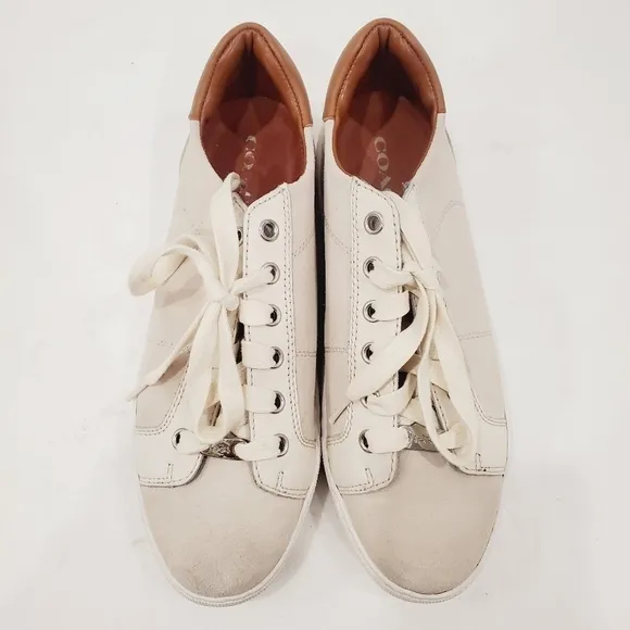 NEW Coach Paddy Beige Suede Leather Chalk-Oatmeal / Saddle Brown Sneakers