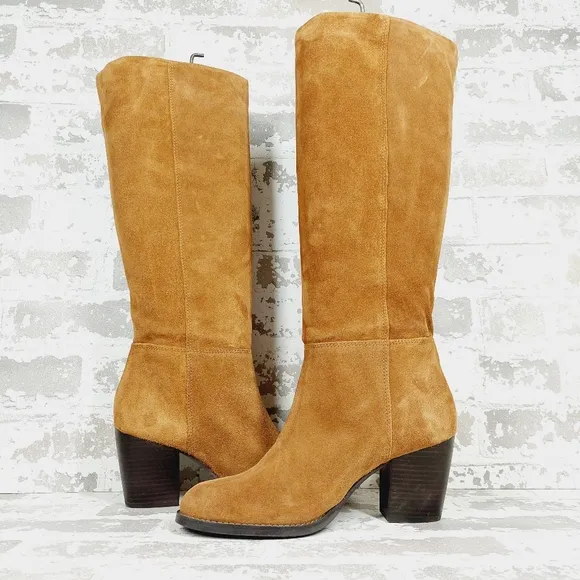 NEW Crevo Atty Brown Suede Leather Block Heel Tall Boots O144