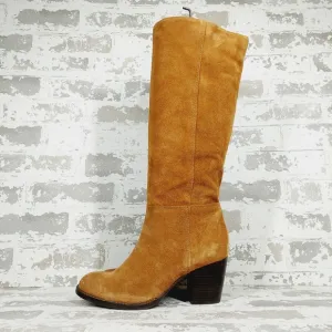NEW Crevo Atty Brown Suede Leather Block Heel Tall Boots O144