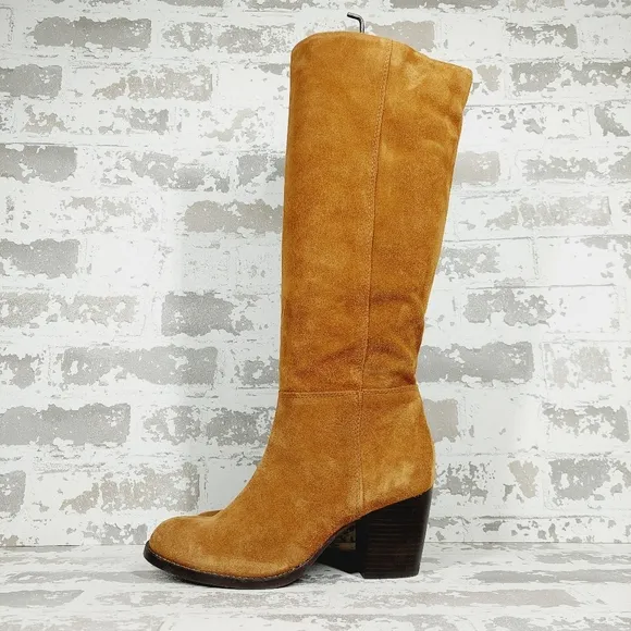 NEW Crevo Atty Brown Suede Leather Block Heel Tall Boots O144