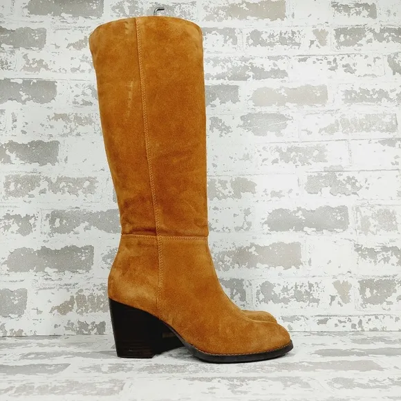 NEW Crevo Atty Brown Suede Leather Block Heel Tall Boots O144