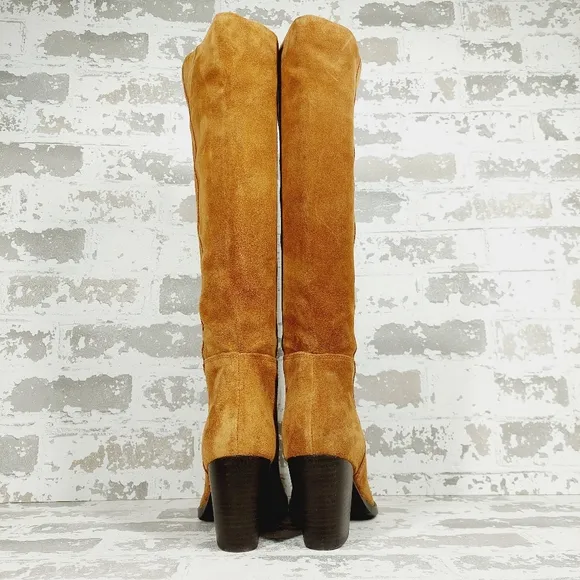 NEW Crevo Atty Brown Suede Leather Block Heel Tall Boots O144