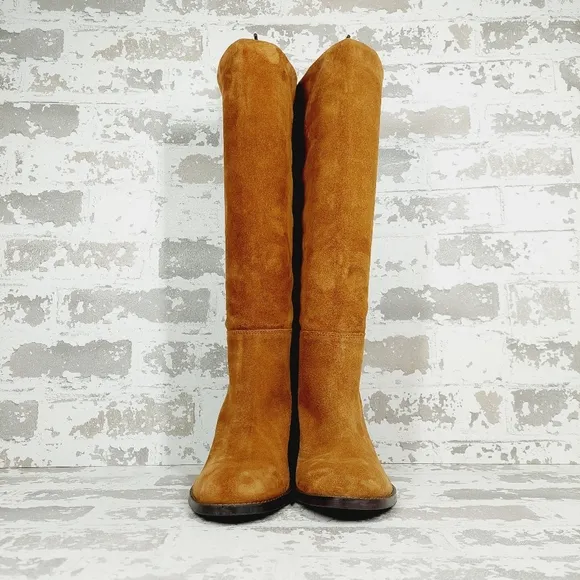 NEW Crevo Atty Brown Suede Leather Block Heel Tall Boots O144