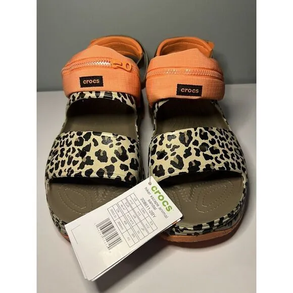 New Crocs Hiker Xscape Animal Sandal Clog Khaki Leopard Mens 12 Womens 14‎ Shoes