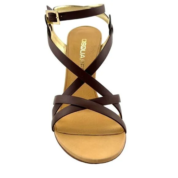 New DSQUARED2 Women US 8 Brown Shoes Leather Heels Ankle Strap Pump Sandals