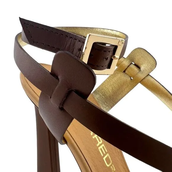 New DSQUARED2 Women US 8 Brown Shoes Leather Heels Ankle Strap Pump Sandals