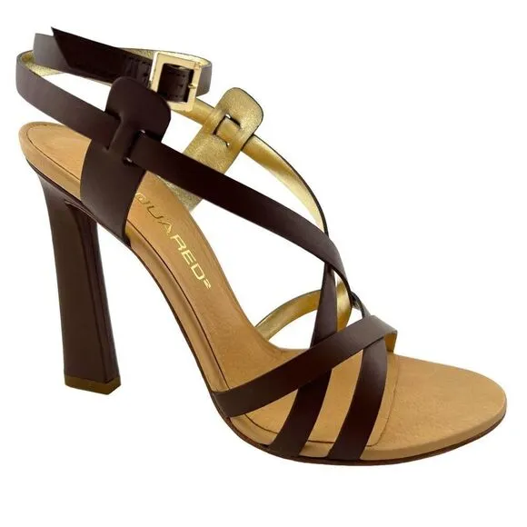 New DSQUARED2 Women US 8 Brown Shoes Leather Heels Ankle Strap Pump Sandals